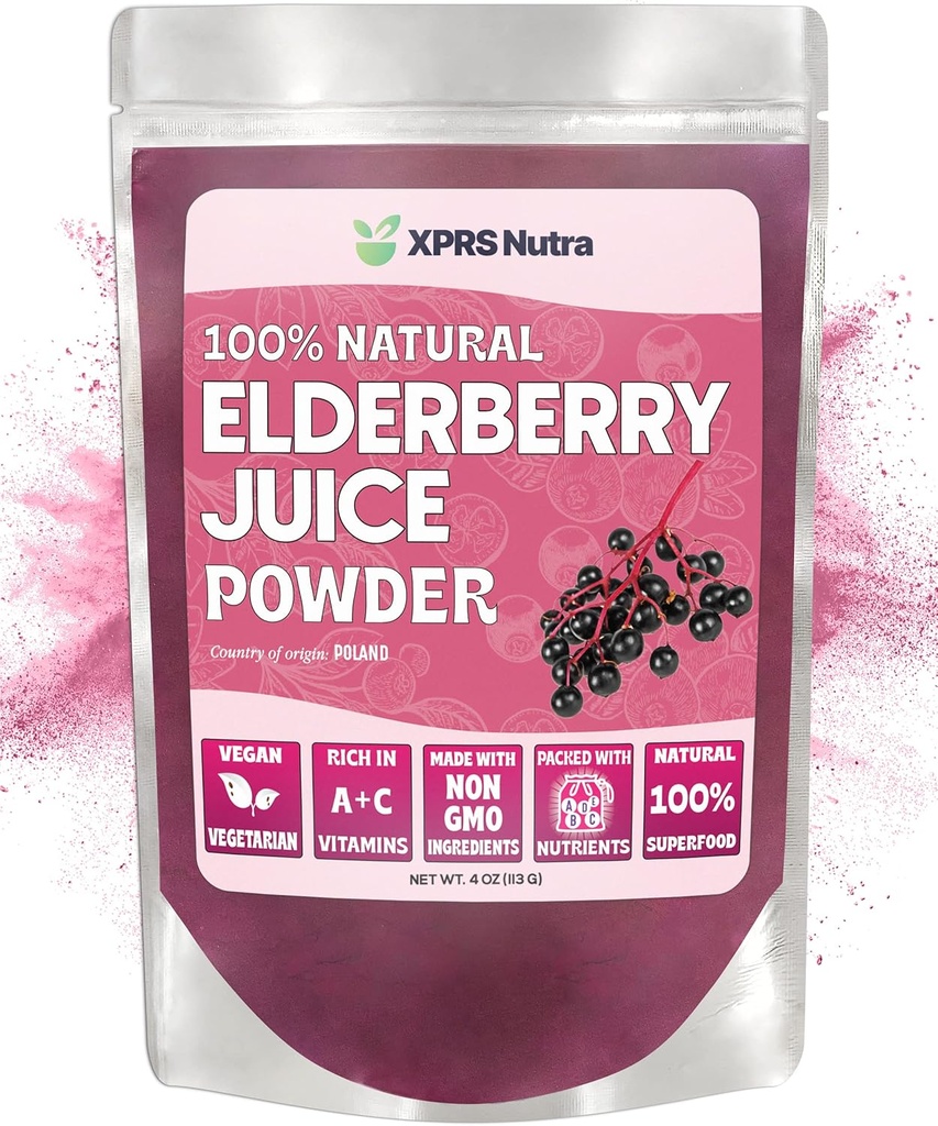 XPRS Nutra Elderberry Juice pulver - Elderberry pulver økologisk fruktjuice blanding - pulverisert eldrebær Supplement rik på vitaminer A og C (4 oz)