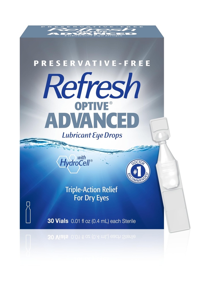 Oppfrisk Optive Avanserte Lubricant Øyedråper, Preservativ-fri, 0,01 Fl Oz enkeltbruksbeholdere, 30 greve