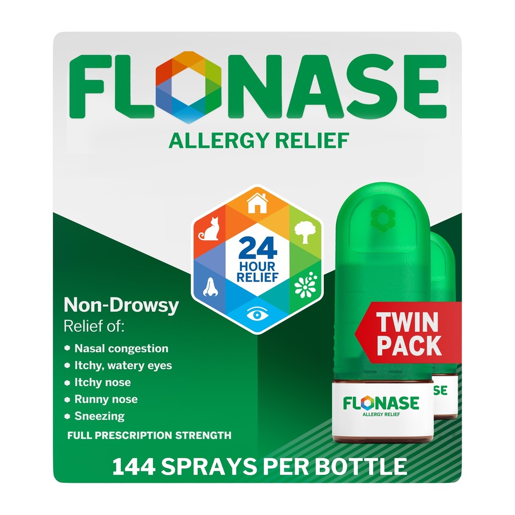 Flonase Allergi relief Nasal Spray, 24 timers ikke drowsy Allergy Medisin, Metered Nasal Spray - 144 Sprays (pakke med 2) - Fall og sesongallergi Relief