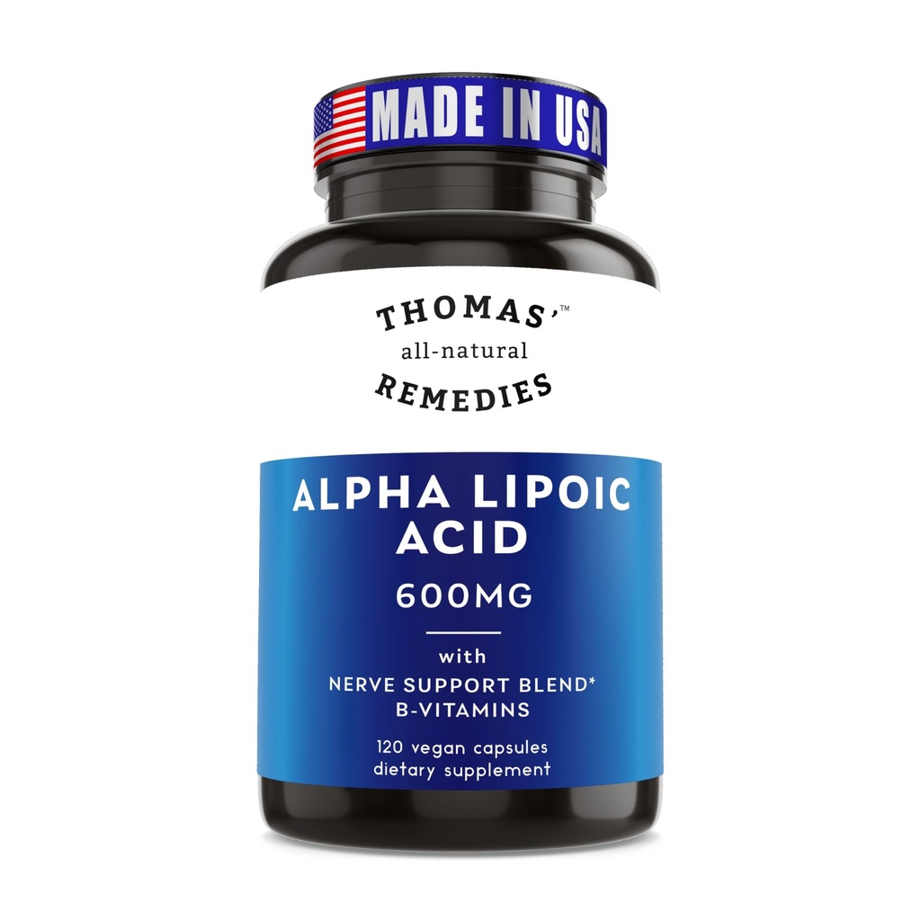 Thomas ' helt naturlig Remedies Alpha Lipoic Acid 600 mg, 120 kapsler med B-Vitaminer, Vegan, Ingen fyllstoffer