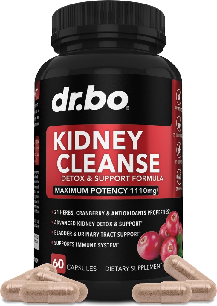 Nyre Cleanse Detox Support Supplement - Naturlig Cranberry, Juniper Berries, Buchu & Uva Ursi Extract for å støtte nyrer, Blader & Urin Tract Health Supplements - Herbal Nyre blanding formel piller