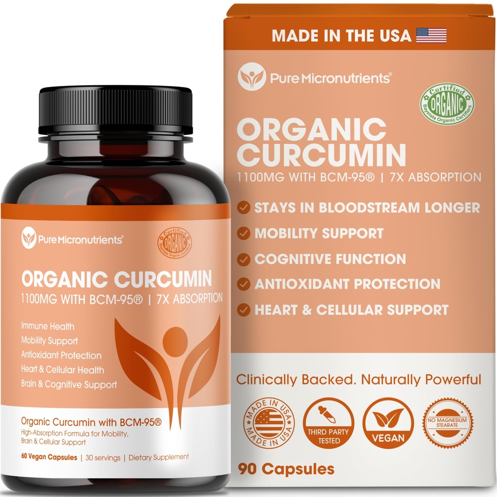 Organisk gurkemeie curcumin med svart pepper & BCM-95 - for inflammasjon støtte, hjerne og immun helse - 60 vegan gurkemeie kapsler, 1000mg Per servere - Herbal curcumin Supplements