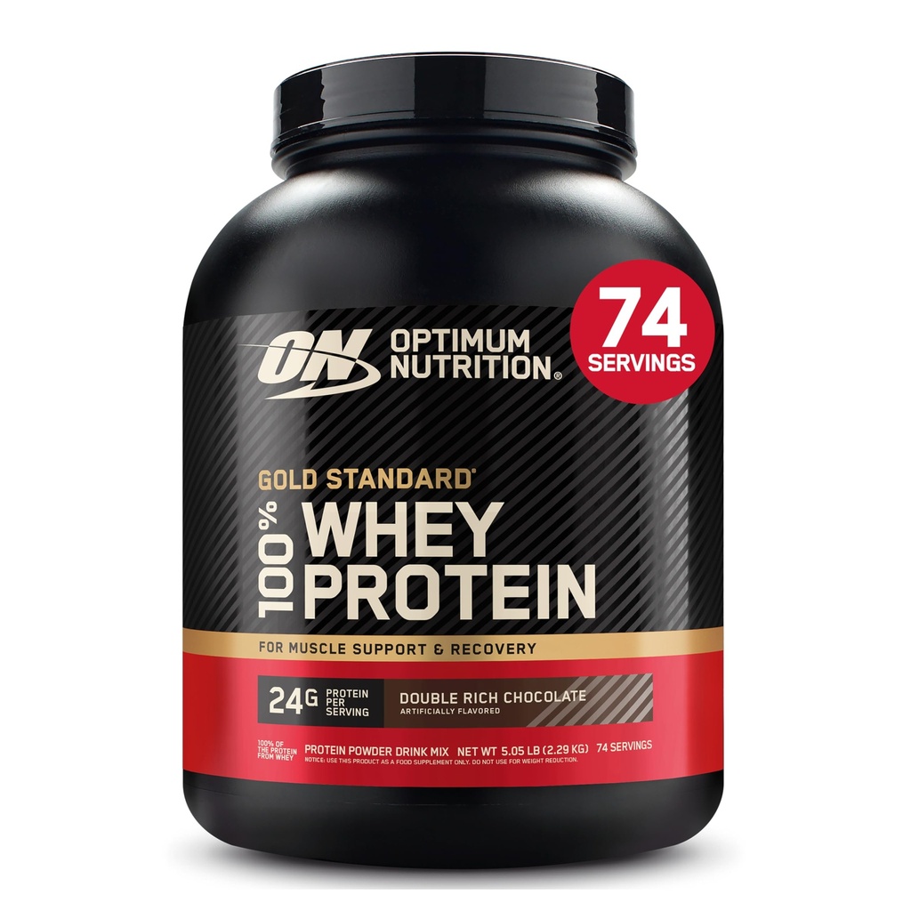 Optimum Ernæring gull standard 100% Whey Protein pulver, dobbelrik sjokolade, 5 pund (Packing May Vary)