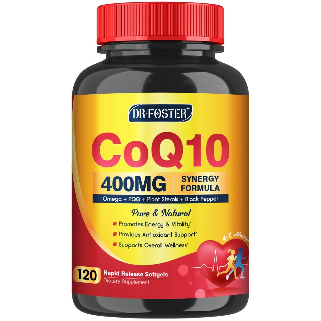 CoQ10 400mg SoftGels COQ10 - CQ10 Coenzym Q10 Supplement, Plus PQQ, Omega 3, og vitamin E, for hjerte og cellulære energi, 120 Serveringer