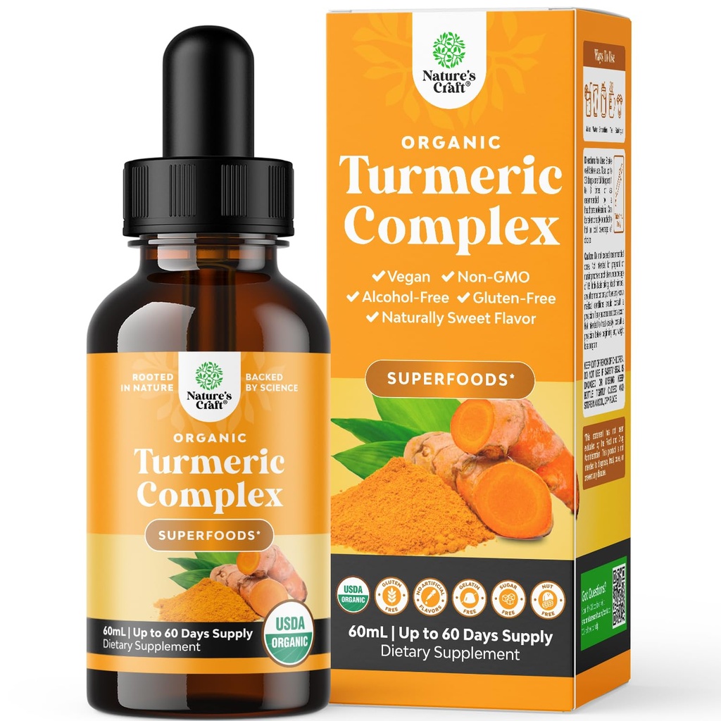 Organisk gurkemeie flytende dråper for voksne - gurkemeie curcumin med svart pepper, kanel og ginger ekstrakt væske for leddsmerter, mobilitet og betennelse - curcumin drops for immunstøtte - 60 ml (2oz)