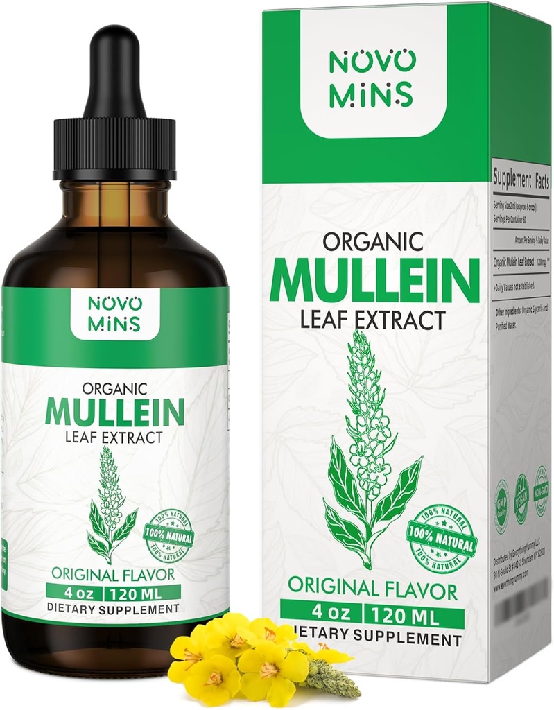 Mullein Leaf Tinktur - Lung Cleanse - Vegan Lung Detox - Respiratorisk helse og immunstøtte Dråper - Naturlig Supplement flytende ekstrakt 4 fl.oz. Klorofyll