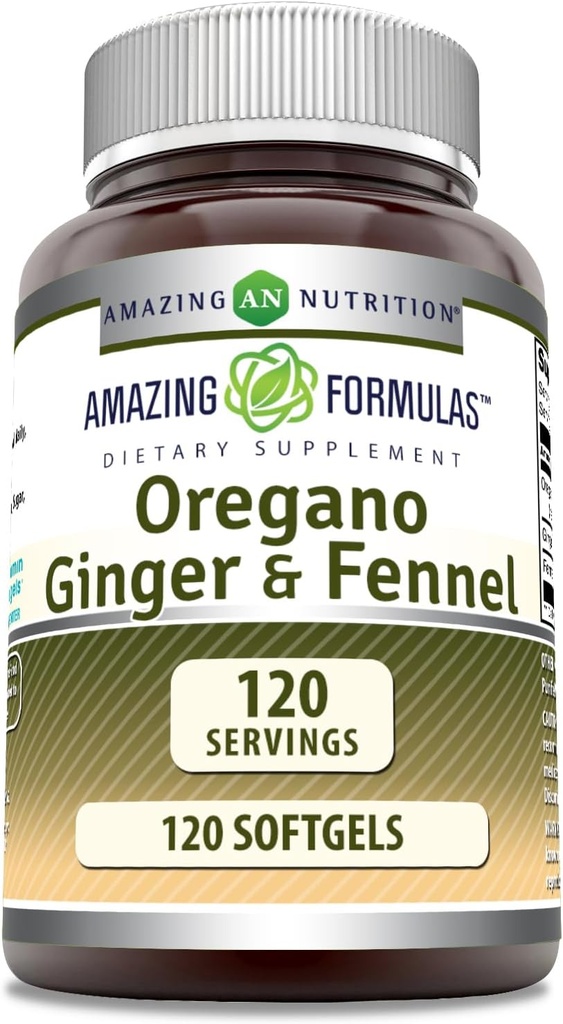 Amazing Formeler Oregano Olje med Ginger & Fennel Supplement | 120 Softgels | Ikke-GMO | Glutenfri | laget i USA