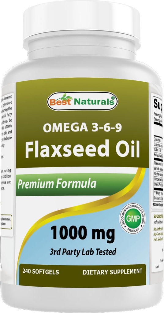 Best Naturals Flaksfrø Olje 1000 mg 240 Softgels - Omega 3-6-9 for hjerte helse