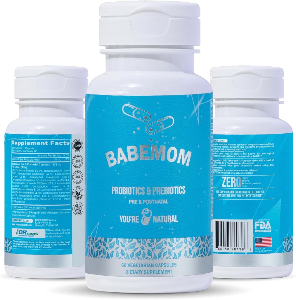 Du er NATURAL Pre & Postnatal Probiotic & Prebiotic Vitamin for kvinner og baby | 60-dagers forsyning