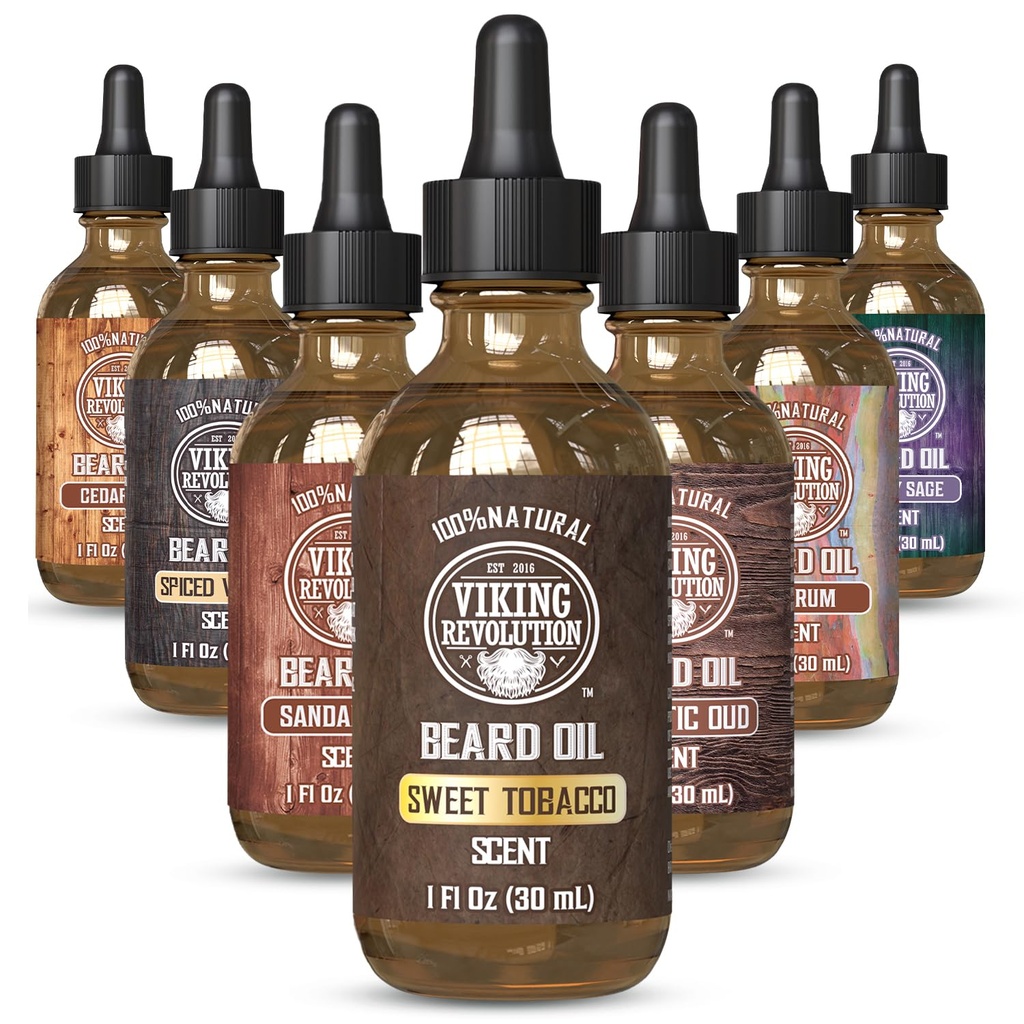 Viking revolusjon Søt tobakk Beard Olje for menn - Naturlig Mens Beard Oil med Argan Olje og Jojoba Olje - Beard Softener, styrker og moisturizes - Beard Conditioner for menn (Sweet Tobak, 1Pack)