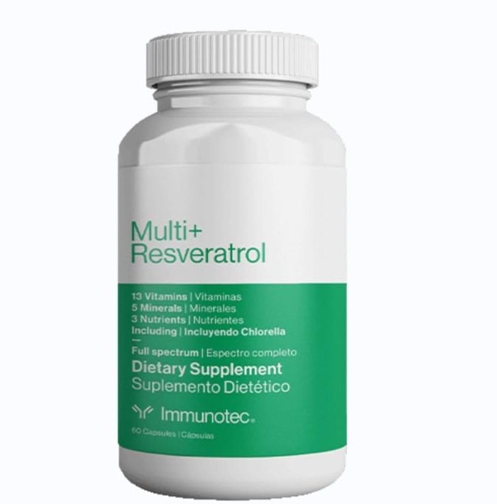 Immunotec - Multi+ Resveratrol - Full Spectrum Diett Supplement - 13 vitaminer, 5 Mineraler, 3 Næringsstoffer med klorella