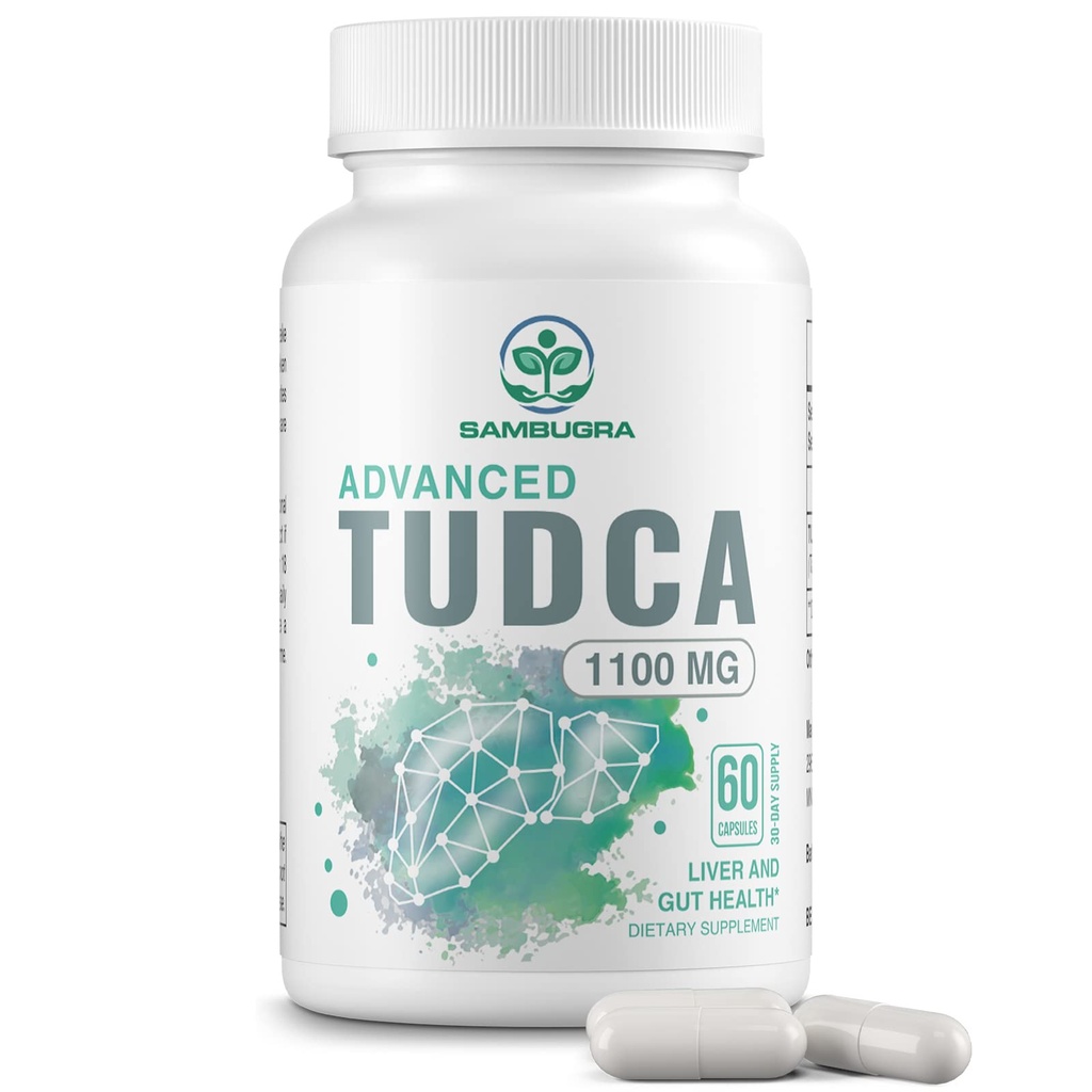 Sambugra TUDCA Liver Supplementer 1100mg, 3rd Party testet Ultra styrke Bile Salt TUDCA Supplement, Liver støtte for detox rengjøring og reparasjon, 60 kapsler