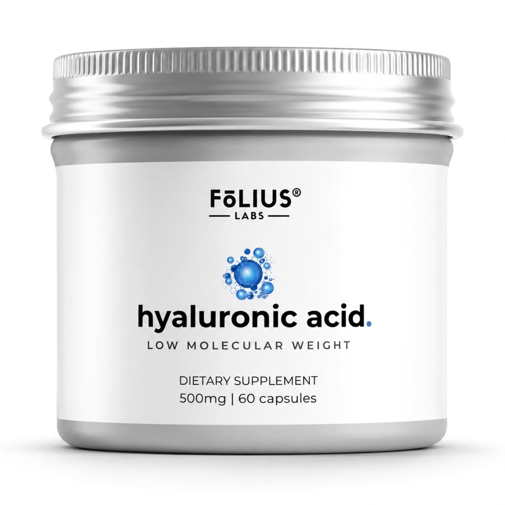Ultra høy renhet Hyaluronsyrekapsler 500 mg - 95% natriumhyaluronat - høy rengjort og biotilgjengelig - lav molekylvekt - ikke-GMO Fermentert - 60 kapsler