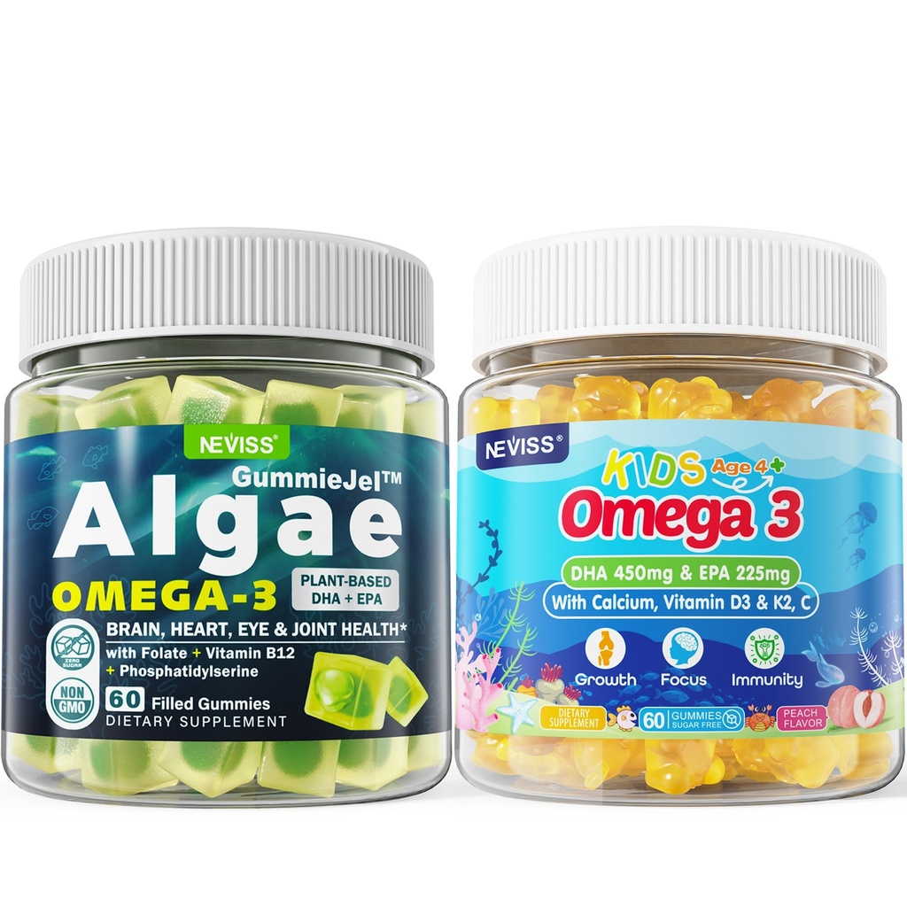 Vegan Omega 3 Gummies 1 pakke + sukker gratis Omega 3 Gummies for barn 2 pakke