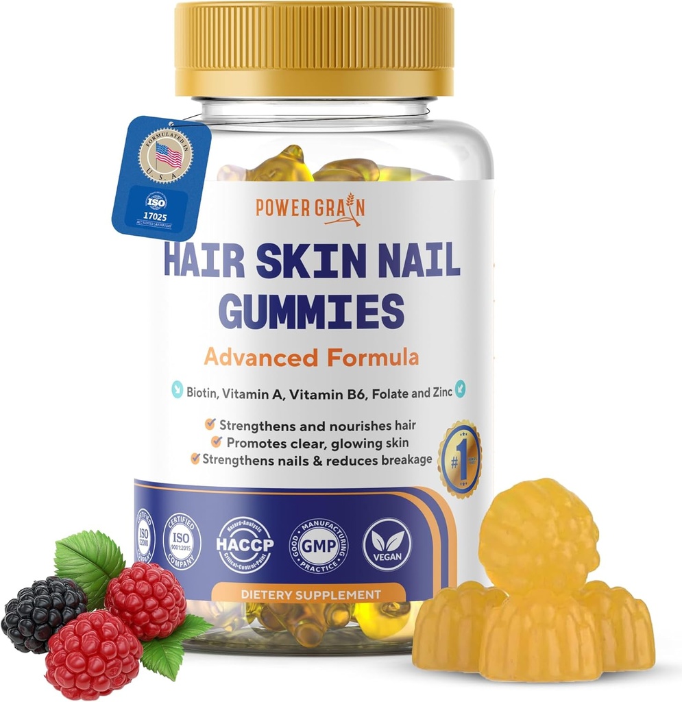 Premium hår og negler Gummies – 5000 Mcg Biotin Vegansk vitaminer for menn og kvinner – fremmer sunn hårvekst, sterke negler, strålende hud – 10X ekstra styrke - Blåbær Flavour