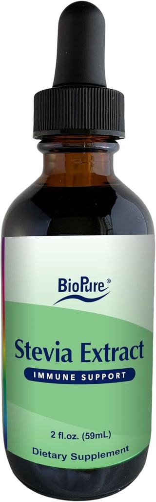 BioPure Stevia Certified Organic Extract - Hele blad Herbal Tinktur med bioaktive forbindelser for å støtte immunfunksjon, mikrobiombalanse og gut helse – 2 fl oz