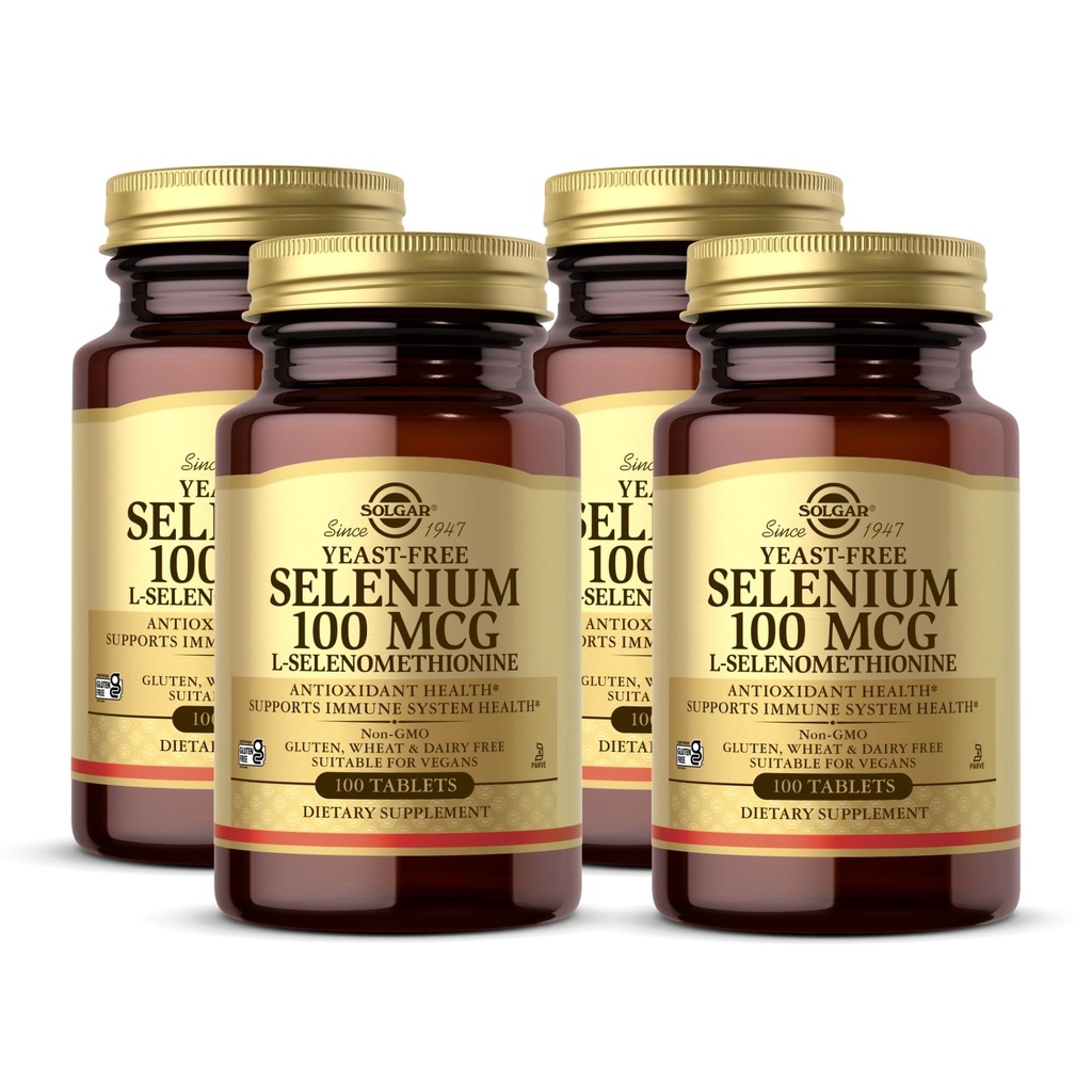 Solgar Yeast-Free Selenium 100 mg - 100 tabletter, Pack of 4 - Støtter Antioksidant og immunsystem helse - Ikke-GMO, Glutenfri, Dairy Free, Kosher - 400 Total Services