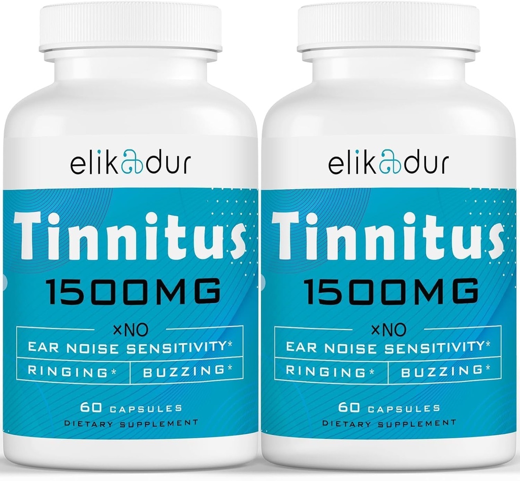 1500 MG Tinnitus for ringe ører, Tinnitus Supplement for ørering, proprietær herbal blanding, øre tinnitus for kvinner, (60 Caps, 2-Pack)