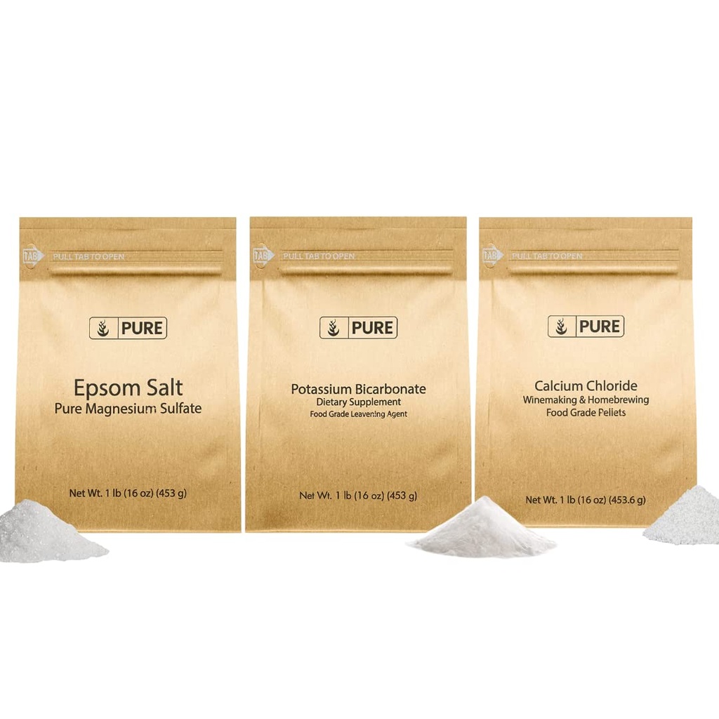 Rene originale ingredienser Kalium Bikarbonat, Kalsiumkloride, & Epsom Salt Bundle, (1lb) Mat trygt, rengjøring og matlaging