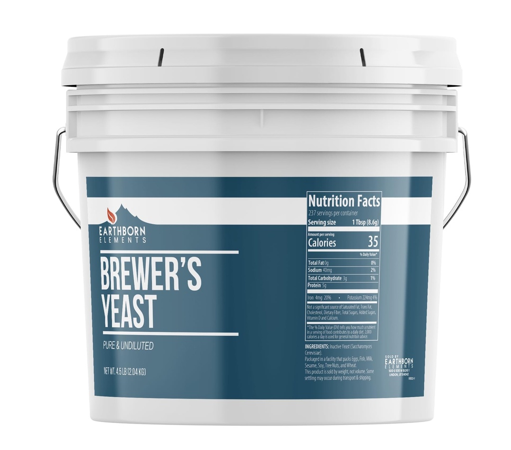 Earthborn Elements Brewer's Yeast 1 Gallon Bucket, ren og ufortynnet, inaktiv yeast
