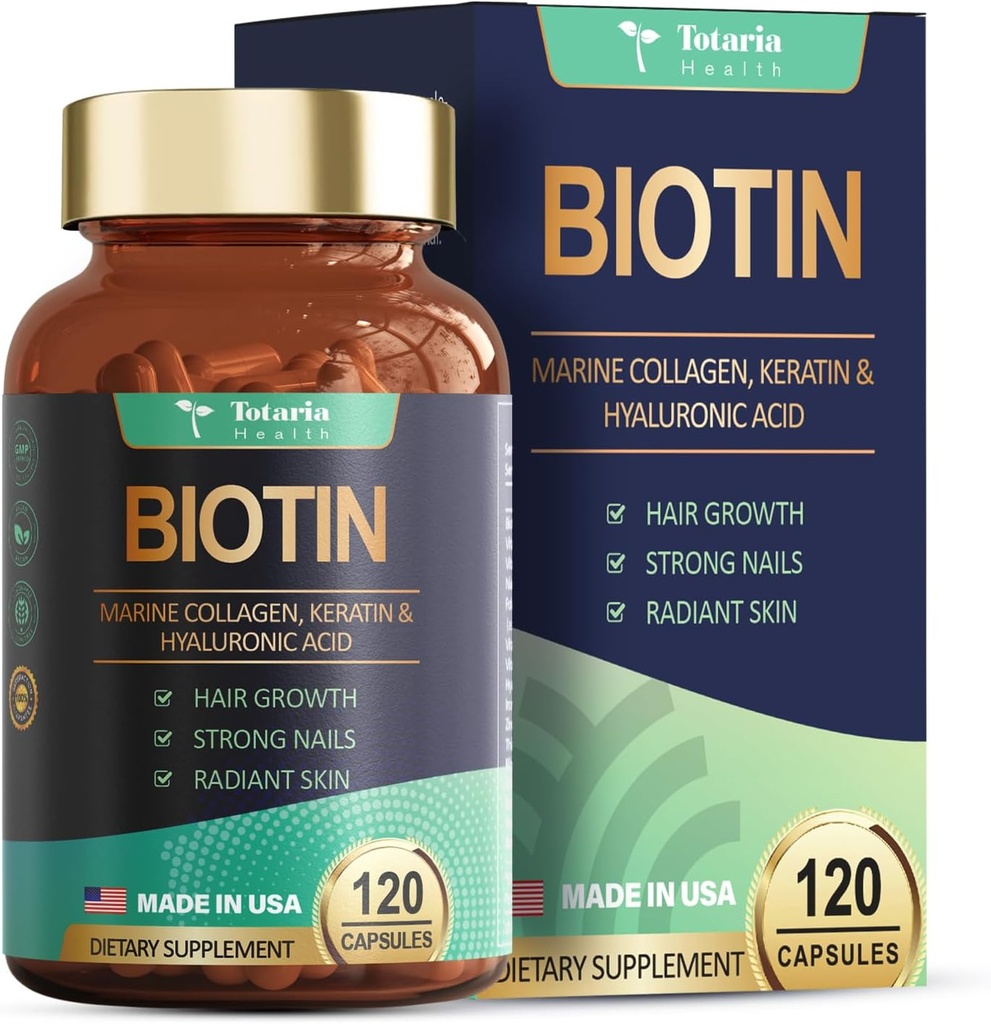 Totaria Biotin hår støtte for kvinner høy absorpsjon – støtter sunn hår, hud og negler 120 teller