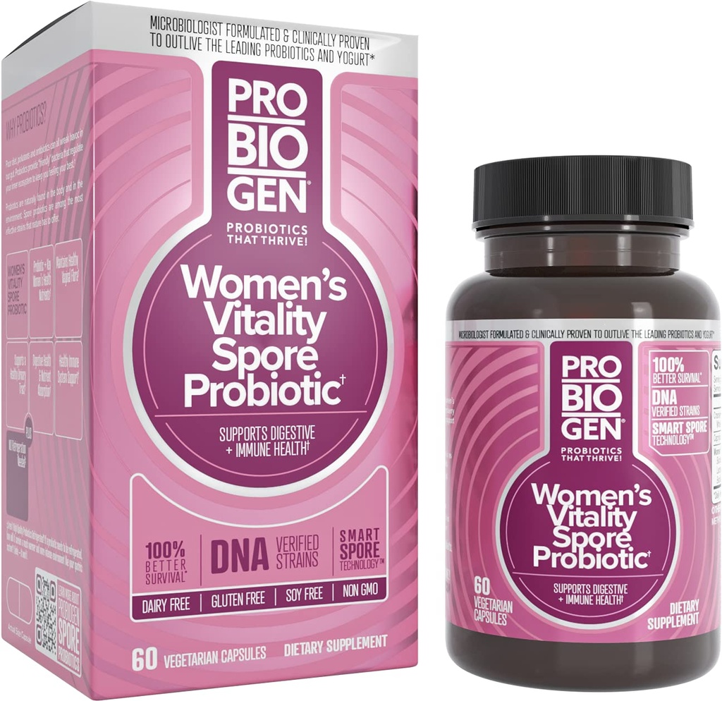 Probiogen kvinners daglige kosttilskudd, Vitality Probiotic Smart Sporteknologi, Hvit, 60 telling