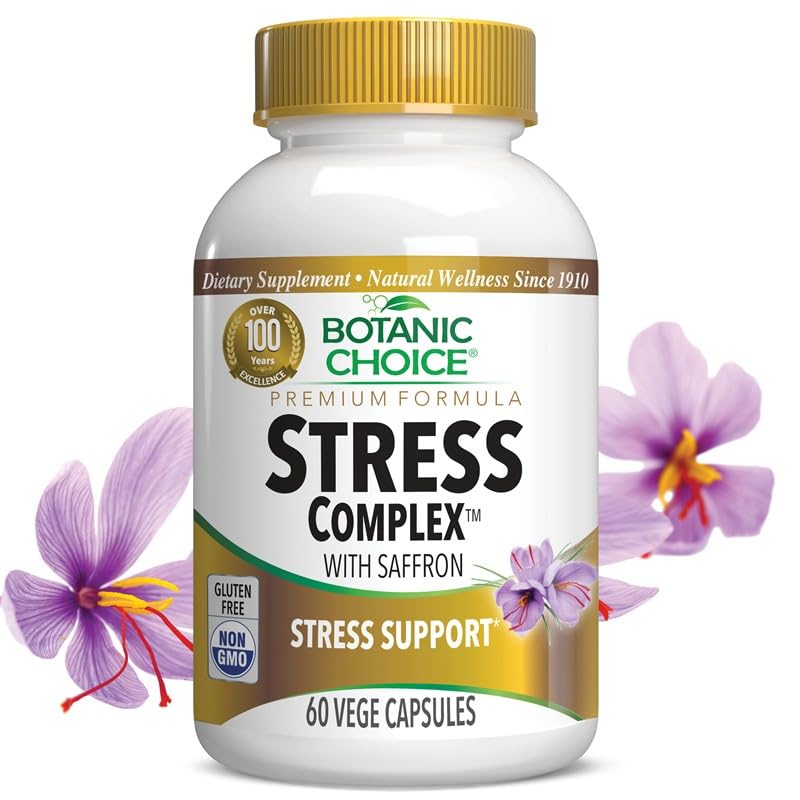 Botanic Choice Stress Complex Kapsler - Mood & Minne Support med Saffron, Ashwagandha, Rhodiola - Glutenfri, 60 Kapsler