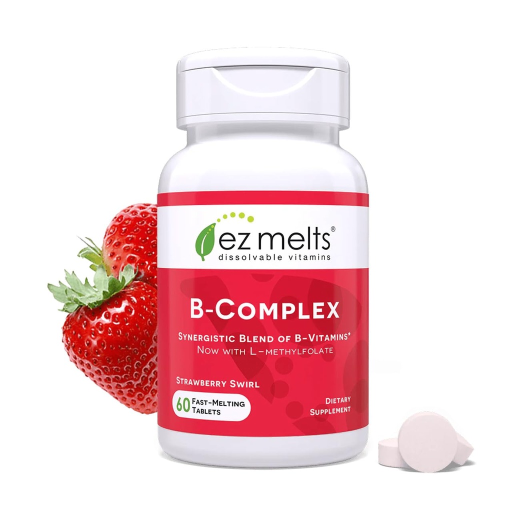 EZ Smelter Oppløselig vitamin B-kompleks med Metyl B12 og Metyl Folat, sukkerfri, 2-måneders forsyning - 1 pakke