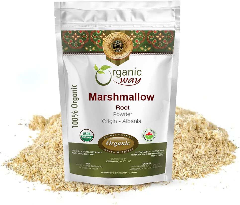 Organic Way Marshmallow Root Powder (Althaea officinalis) - Herbal Tea  European Europeisk Wild-Harvest | Organic & Kosher Certified | Ikke GMO & Glutenfri | USDA Certified | Opprinnelse - Albania (1/2LBS / 8Oz)