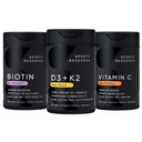 Idrettsforskning Vitamin D3 5000iu K2 100mcg, Vegansk Biotin 10.000mcg med kokosolje og høy potens vitamin C Supplement 1000mg