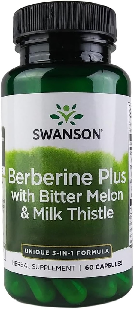 Swanson Berberine Plus med Bitter Melon & Melke Thistle - 3-i-1 Formula 60 Caps