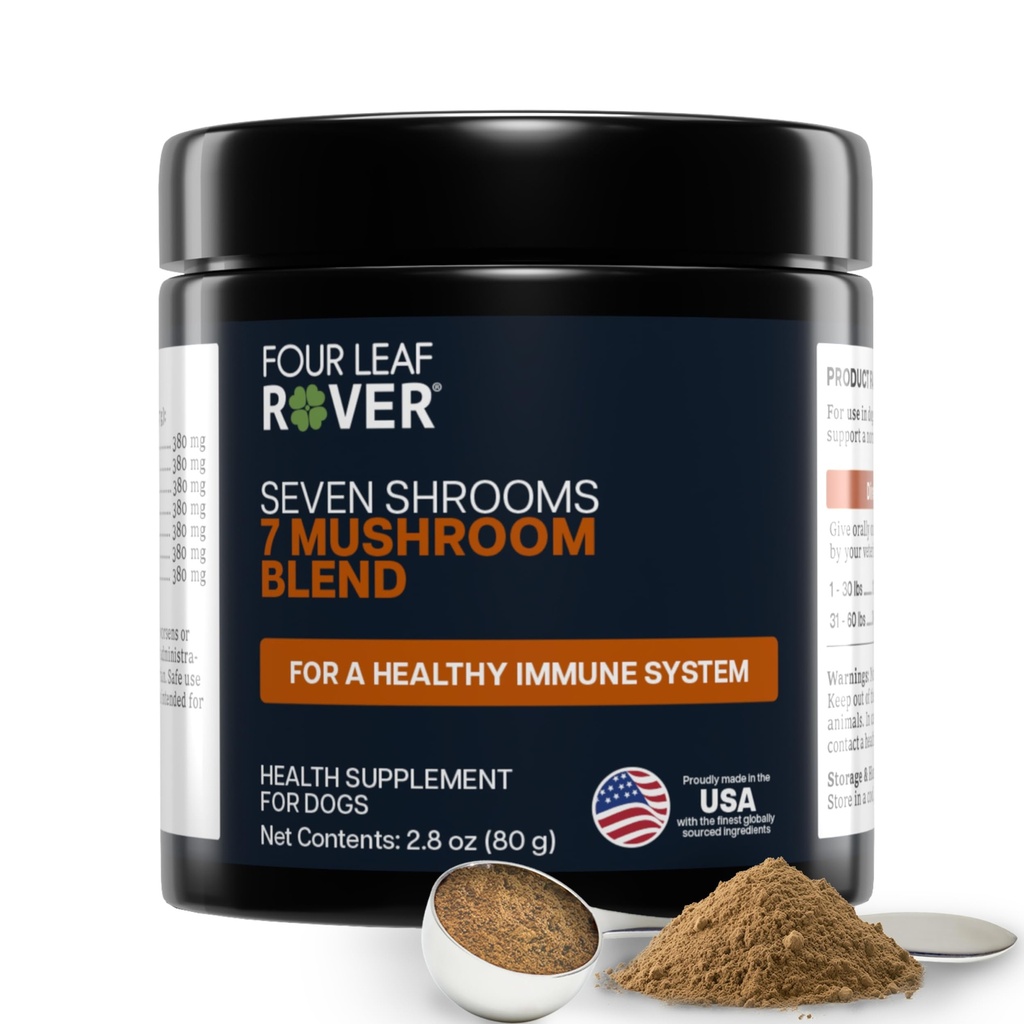 Four Leaf Rover Seven Shrooms - Økologisk Mushroom Supplement for hunder - Veterinærformulert Hele Mushroom Extract