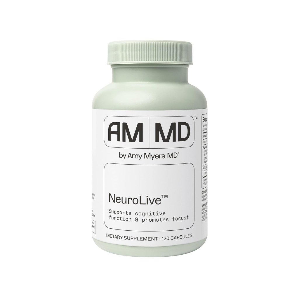 Amy Myers MD NeuroLive - Brain Health Supplement for kognitiv funksjon & fokus Støtte - med vitamin B - Glutenfri, ikke-Dærlig & Ikke-Soy - 120 kapsler (60 Serveringer)
