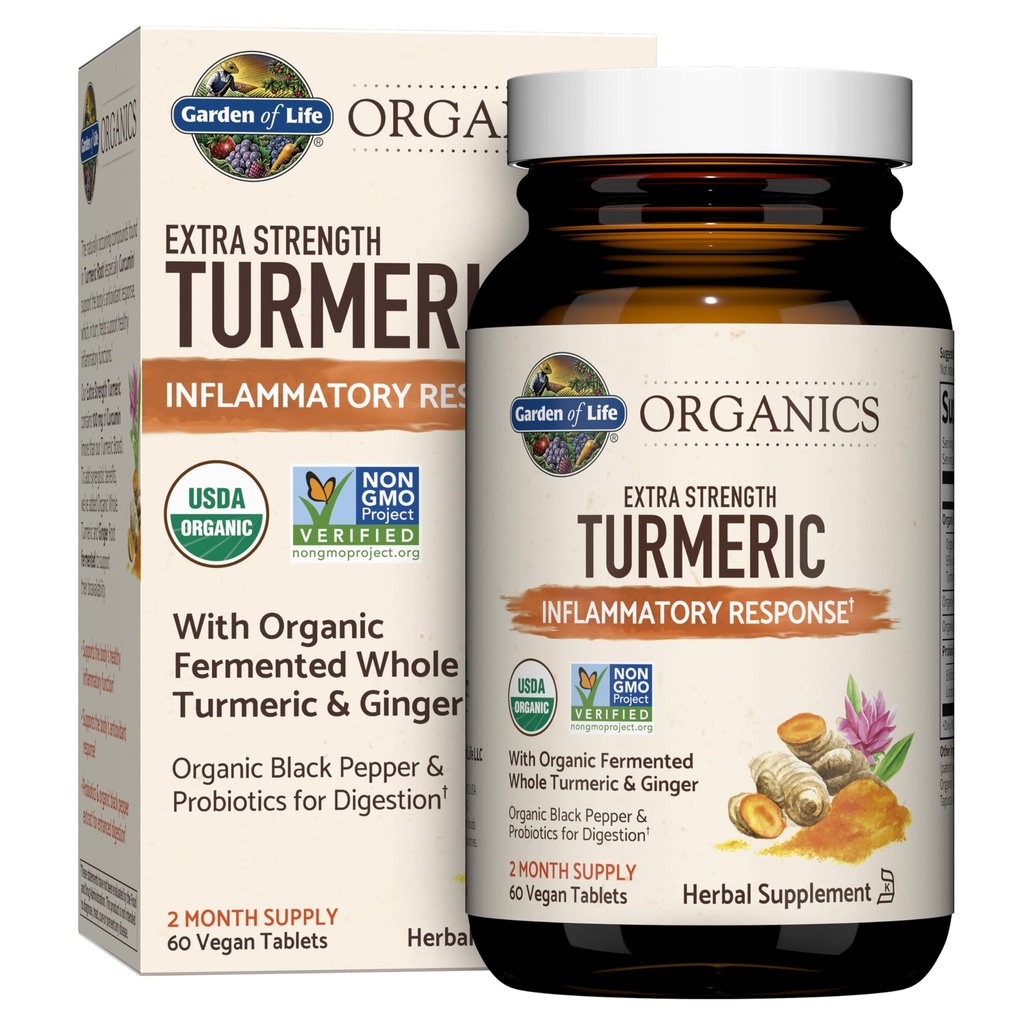 Hage of Life Organics Extra Styrke Turmeric Inflammatory Response 60 Tabletter-100 mg Curcumin (95% Curcuminoids) Svart Pepper, Probiotika, organisk ikke-GMO Vegan Glutenfri Herbal Supplement