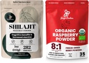 Jungle Powders Superfood Bundle: 5oz Raw Shilajit & 5oz Organic Raspberry Powder Combo - Energi støtte for menn, Immune Boost, USDA Certified Freeze-Dried Red Raspberry For Baking, Smoothies