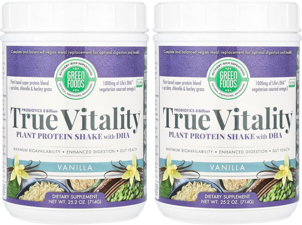 Grønne matvarer True Vitality Plant Protein Shake, Vanilla, 25.2 Ounce (pakke med 2)