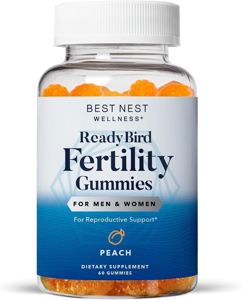 Best Nest Wellness Fertilitet Gummies - Prenatal Multivitamin til konseptstøtte - Næringstilskudd med metylerte vitaminer - Vibrant Helsestøtte med coenzym Q10 - Peach, 60 Gummies