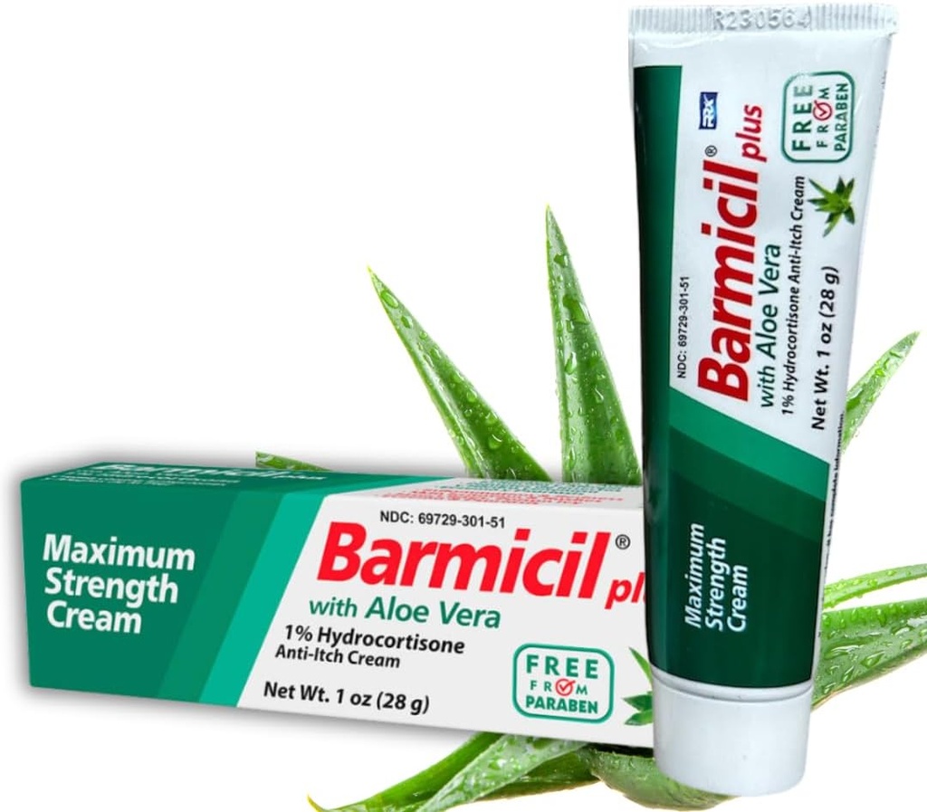 Pluss krem hud Allergier Aloe Vera med 1% Hydrokortison Maksimum styrke Anti-Itch Inneholder 1 oz Tube (28 gram) leeves hudallergier
