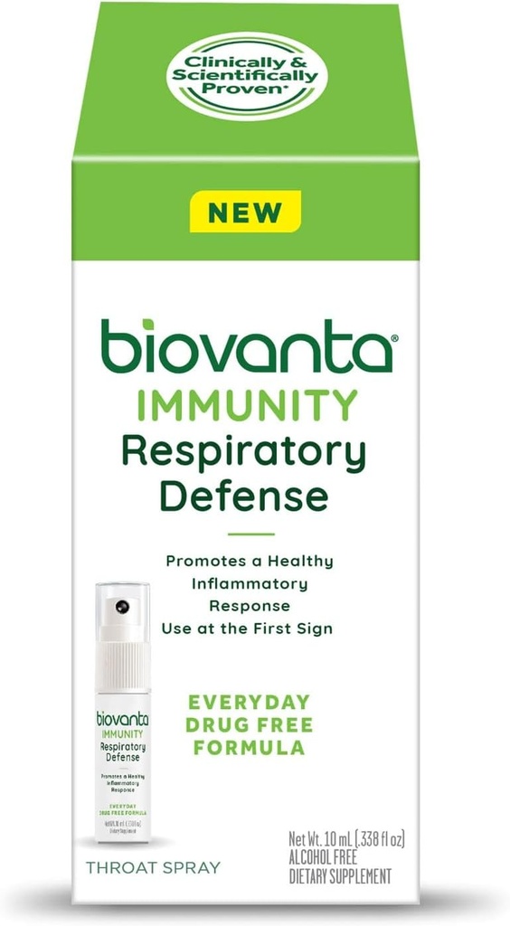 Biovanta immunisme Throat Spray, 10ml, naturlig immun støtte og beroligende Sore Throat Relief, respirasjonsforsvar, Prebiotika for å støtte Gut helse