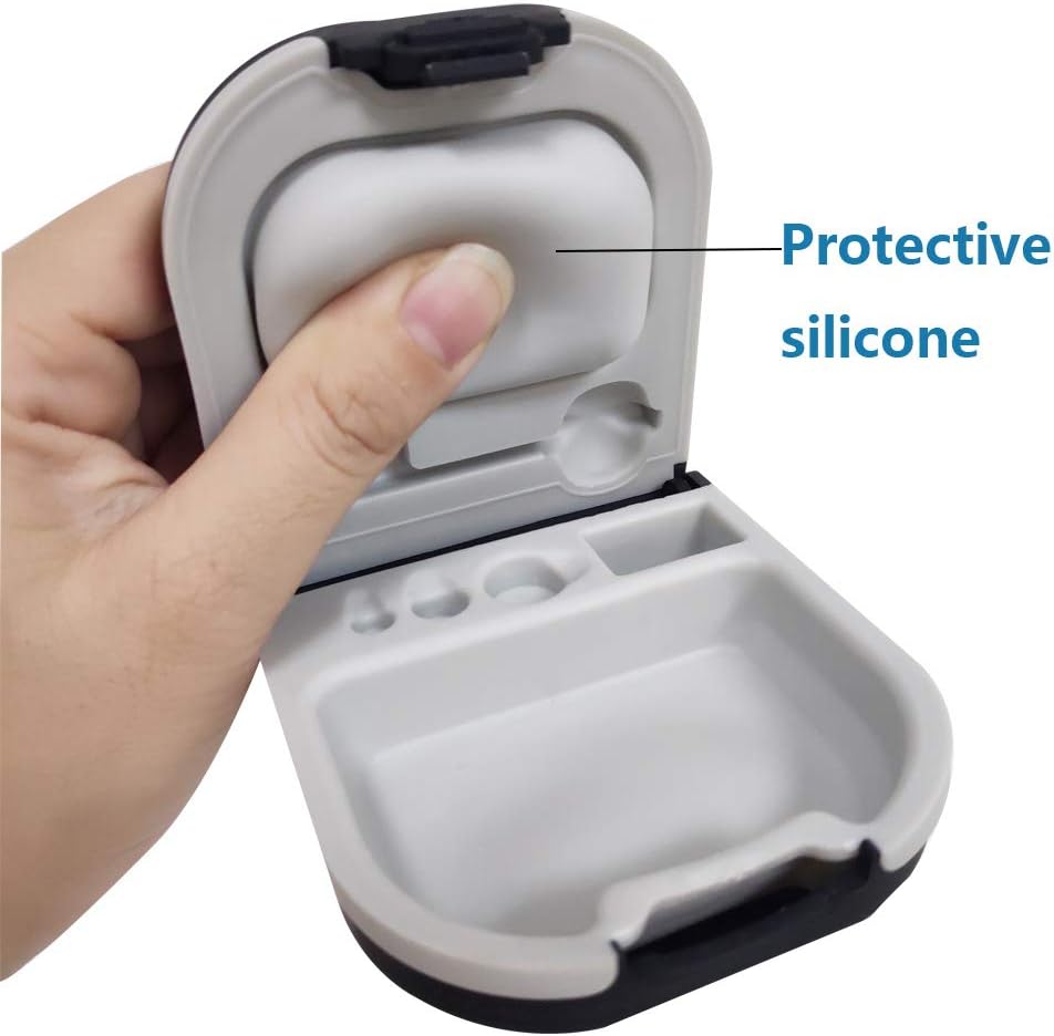Høreapparat Case med batterilagring Slot Hard liten 0,59" * 2,44" * 1,57",Silicone Cushion, for ITE, BTE høreapparater (svart)