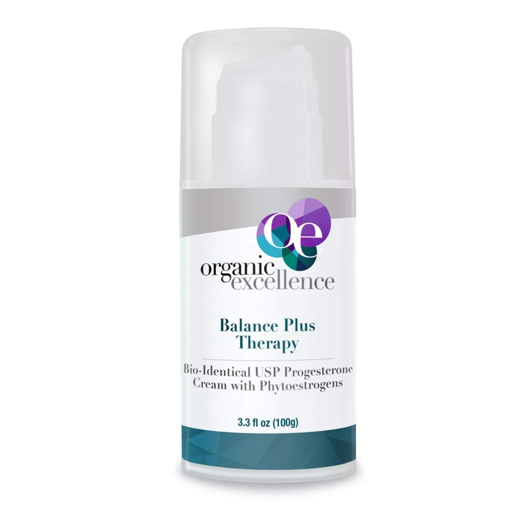 Organic Excellence Balance Plus Therapy - USP Bioidentical Organic Progesterone Creme for kvinner - med Phytoestrogens - for Menopause Relief og naturlig hormonbalanse, 3.3 fl oz (100g)