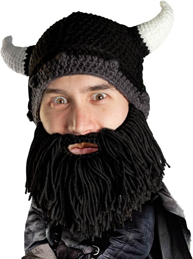 Beard Head Viking Looter - Opprinnelig Håndlaget Knit Hjelm og bevegelig svart Beard