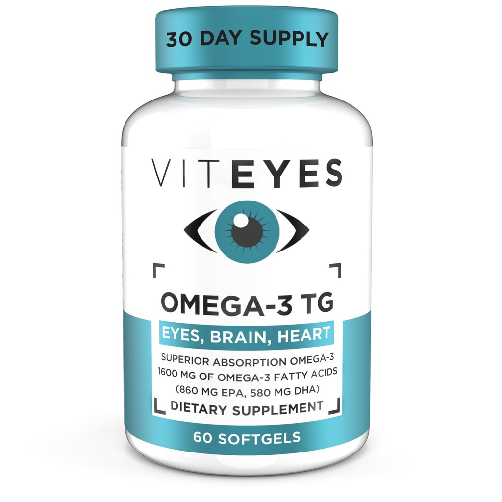 Vityes Omega-3 TG støtter øye og hjerte helse, naturlig triglycerid fiskeolje formel, klar, 60 teller