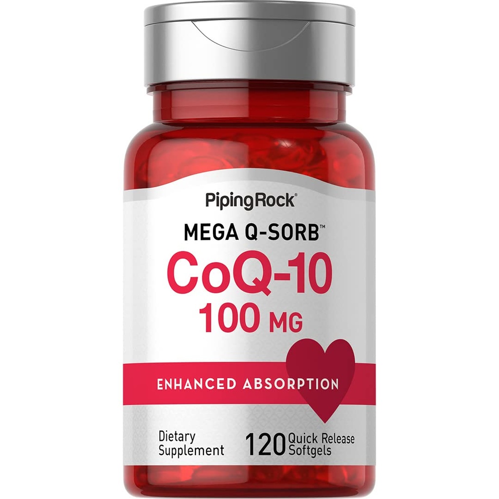Piping Rock CoQ10 100mg | 120 Softgels | med svart pepper ekstrakt | Ikke-GMO, Glutenfri Supplement