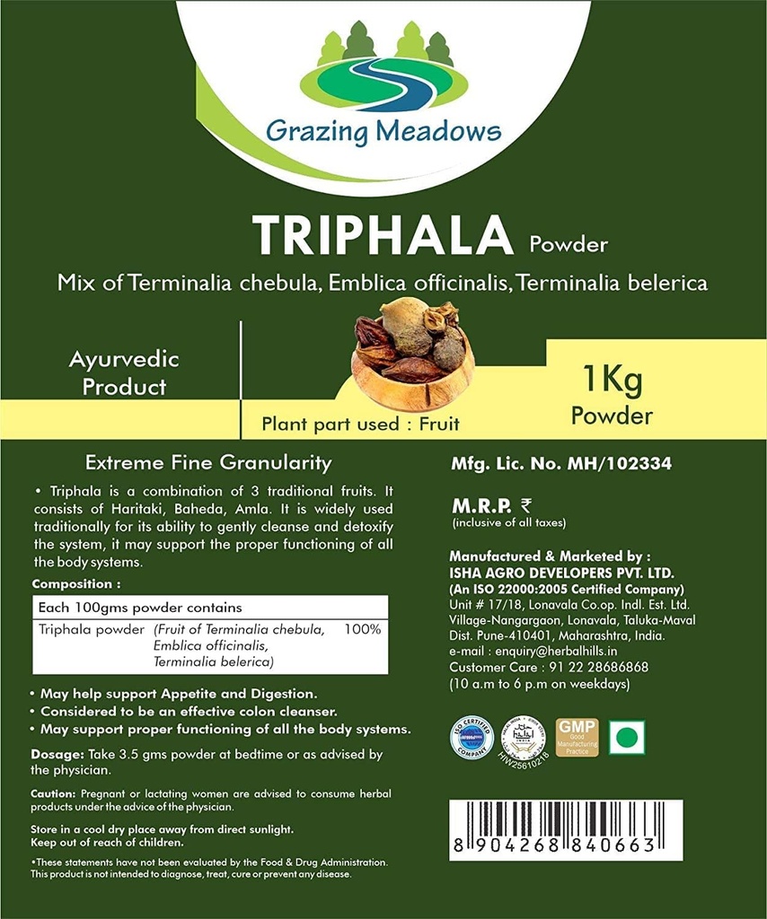 Grazing Meadows Triphala pulver - 1 Kg Triphala Churna pulver
