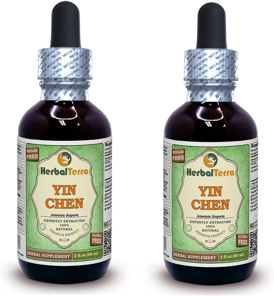 Yin Chen, Capillary Wormwood (Artemisia Scoparia) Glyceritt, tørket Herb alkohol-FREE flytende ekstrakt (merkenavn: HerbalTerra, stolt laget i USA) 2x2 fl.oz (2x60 ml)