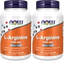NU Kosttilskudd, L-arginin 500 mg, Nitric Oxid Precursor*, Aminosyre, 250 Veg Kapsler (Pack of 2)