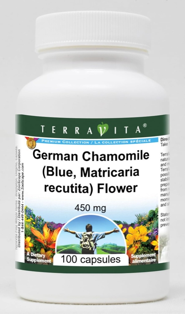 Tysk Kamille (Blå, Matricaria recutita) Blomst - 450 mg (100 kapsler, ZIN: 516213) - 3 Pack