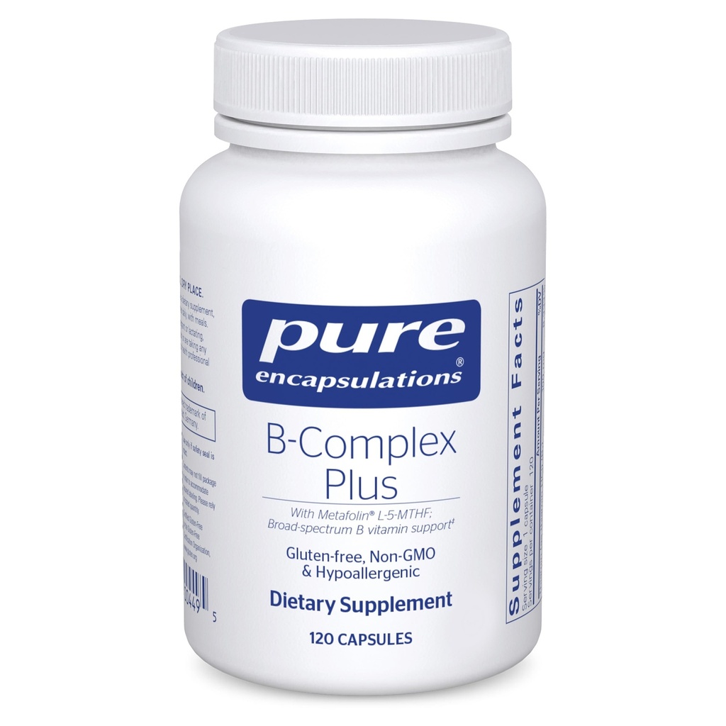 Ren innkapslinger B-Complex Plus - B-vitaminer Supplement for å støtte nevrologisk helse, kariovaskulær helse, energinivå og nervesystem støtte * - med vitamin B12 og mer - 120 kapsler