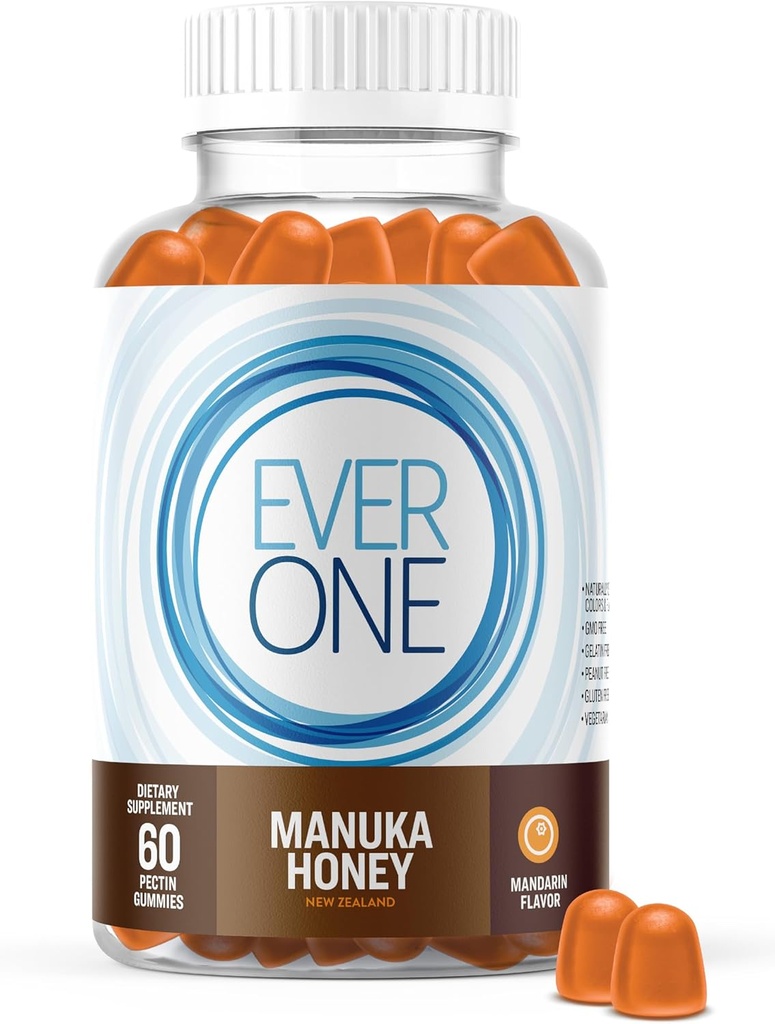 Ever One Manuka Honning New Zealand Gummies - Naturlig immun støtte Supplement - Vegetarisk, Gelatinfri - Delicious Mandarin Flavored Immunity Gummy vitaminer